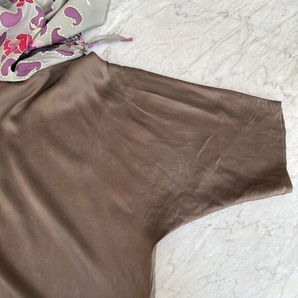 100% silk brown tunic blouse dress attached paisley scarf size L - Picture 5 of 7
